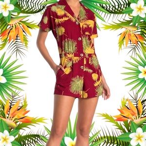 NWT Free People Malibu Romper XS One Piece Tropical Hawaiian Aloha Red NEW
